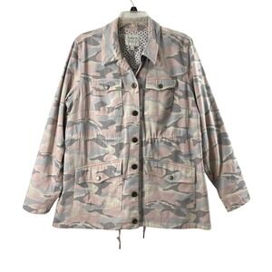 Torrid Pink Gray Camo Utility‎ Jacket Womens 1X Button Up Long Sleeve Outdoors